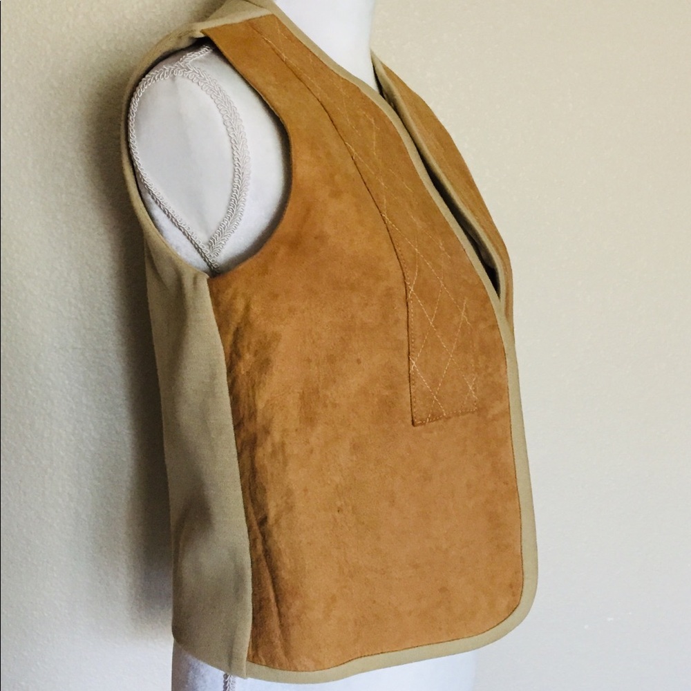 Hippy 70’s Vintage Tan Leather Diamond Sewn Vest - Picture 8 of 8